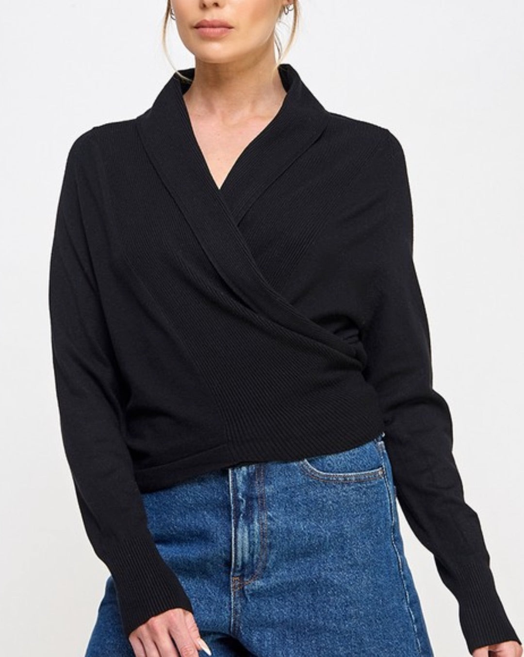 Black wrap sweater hotsell