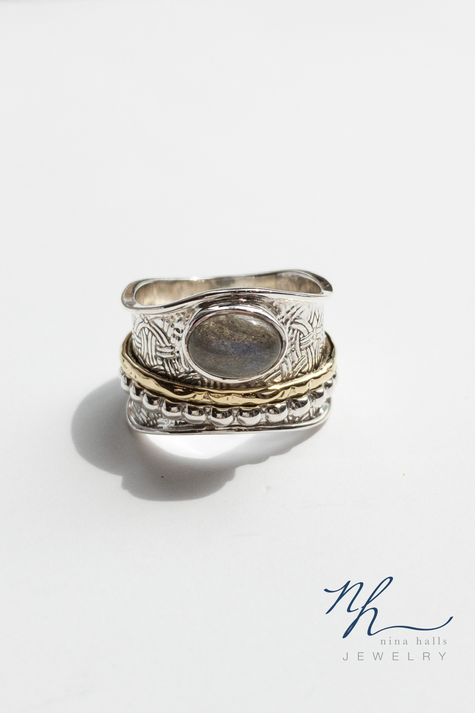 Sabrina labradorite spinner ring with logo 