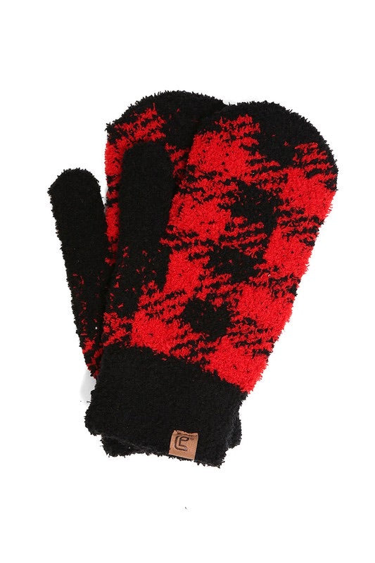 Red and black buffalo Plaid Mittens