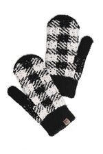 White and black buffalo plaid mittens