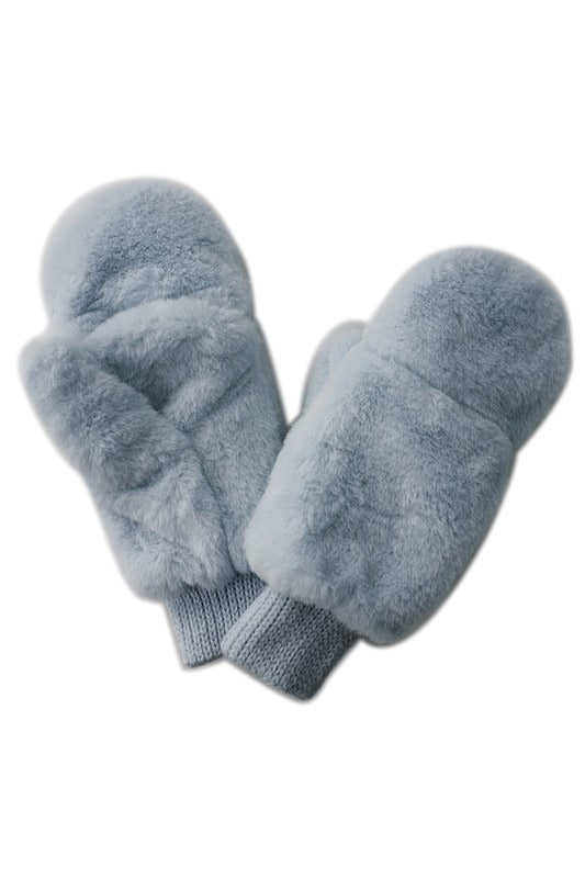 Lexi Faux Fur Mittens in grey