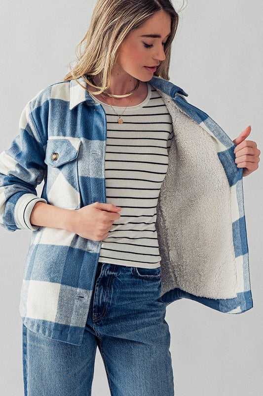 Bianca Blue Plaid Sherpa Jacket SALE