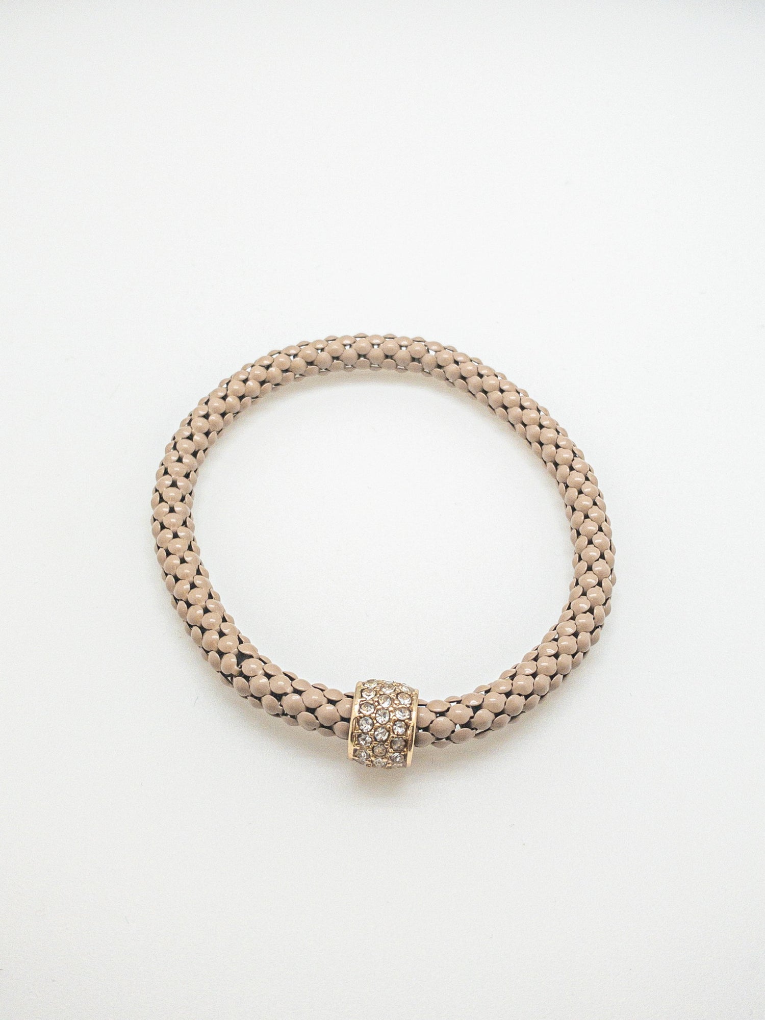 Scarlett taupe bracelet, tan interlocking chain with charm