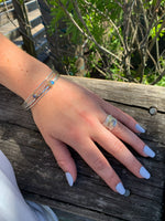 Sabrina Labradorite nh Ring on model paired with Serendipity Labradorite nh Cuff