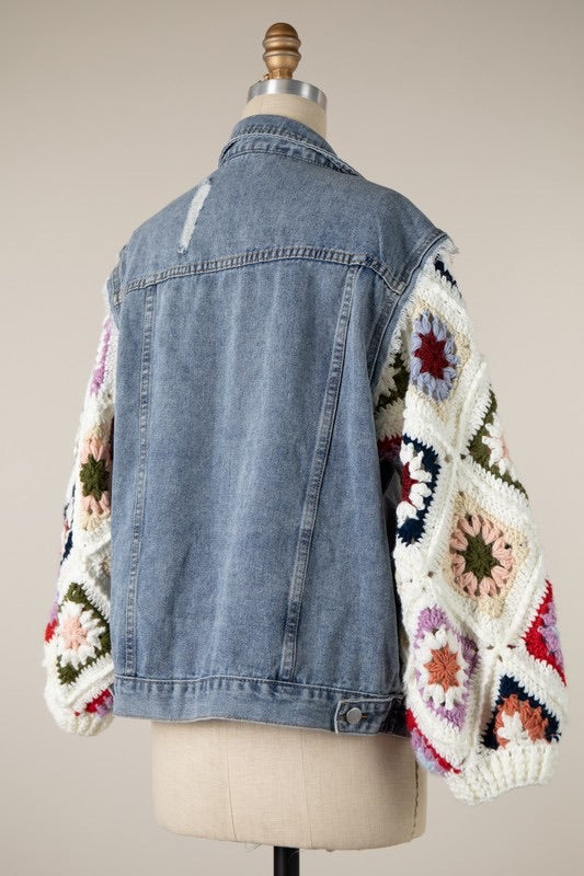 Nova Crochet Sleeve Denim Jacket back view