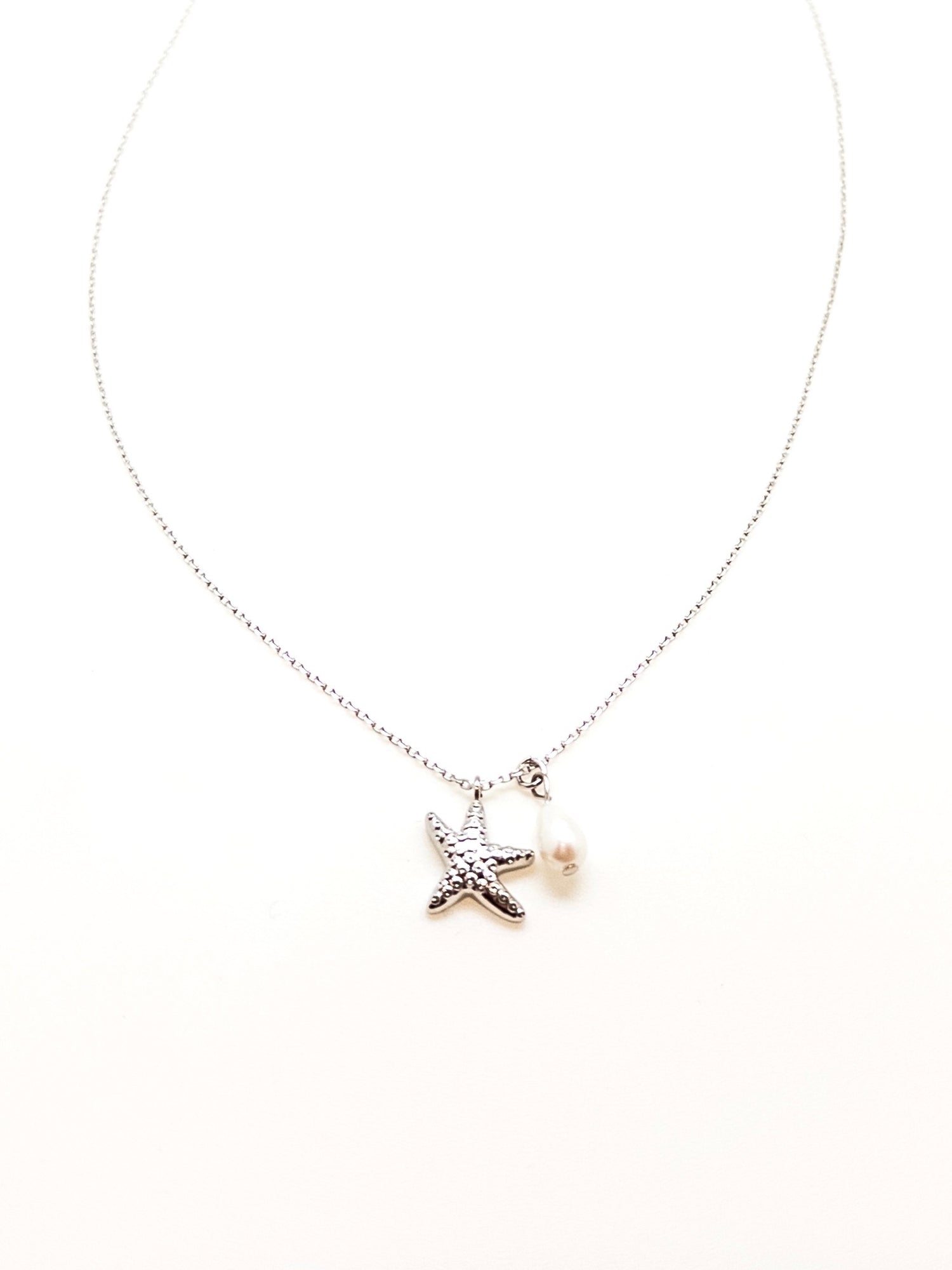 Ariel Starfish and Pearl Necklace in Silver