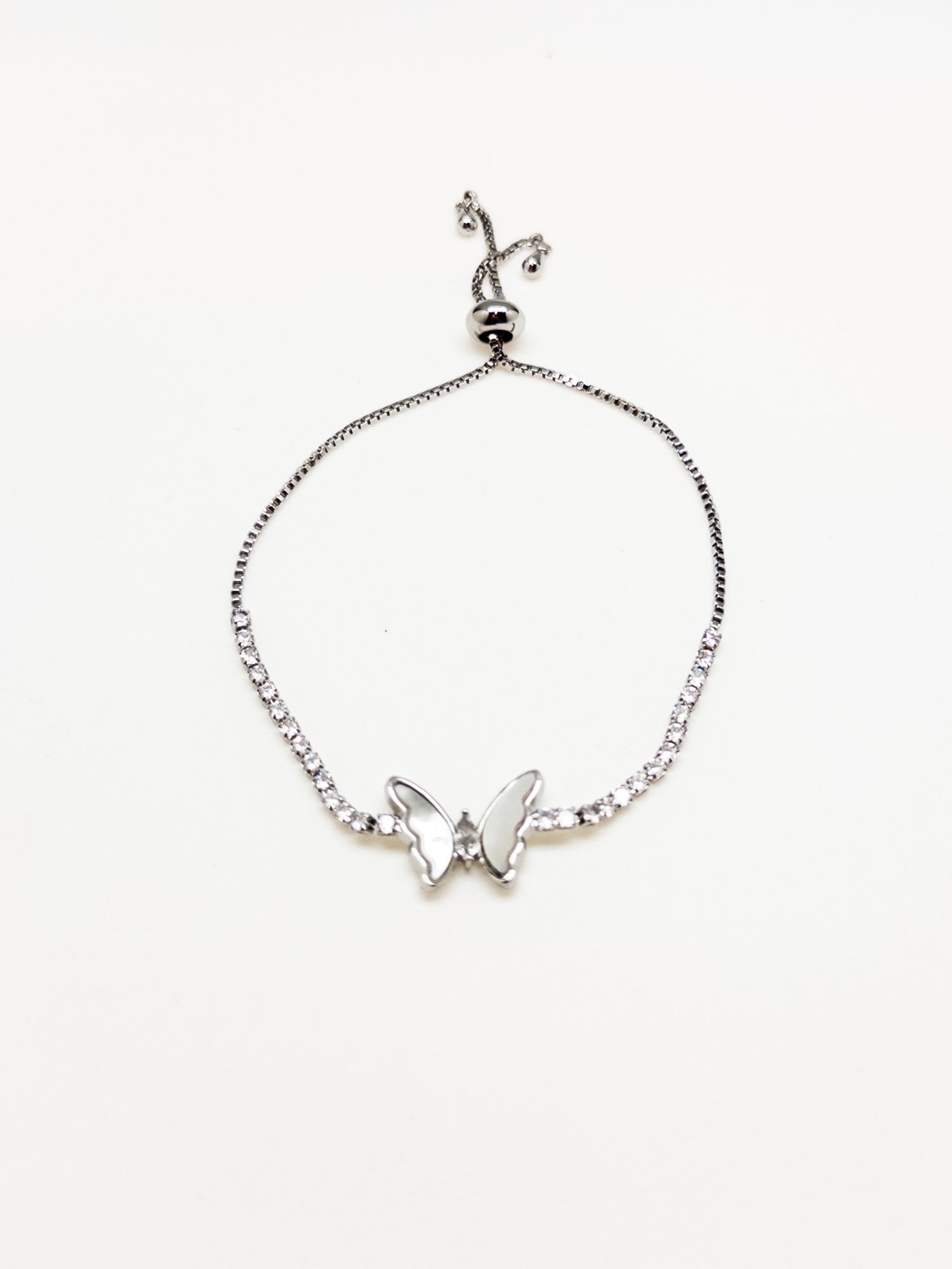 Sparkly Mother of Pearl Butterfly Bracelet in Silver