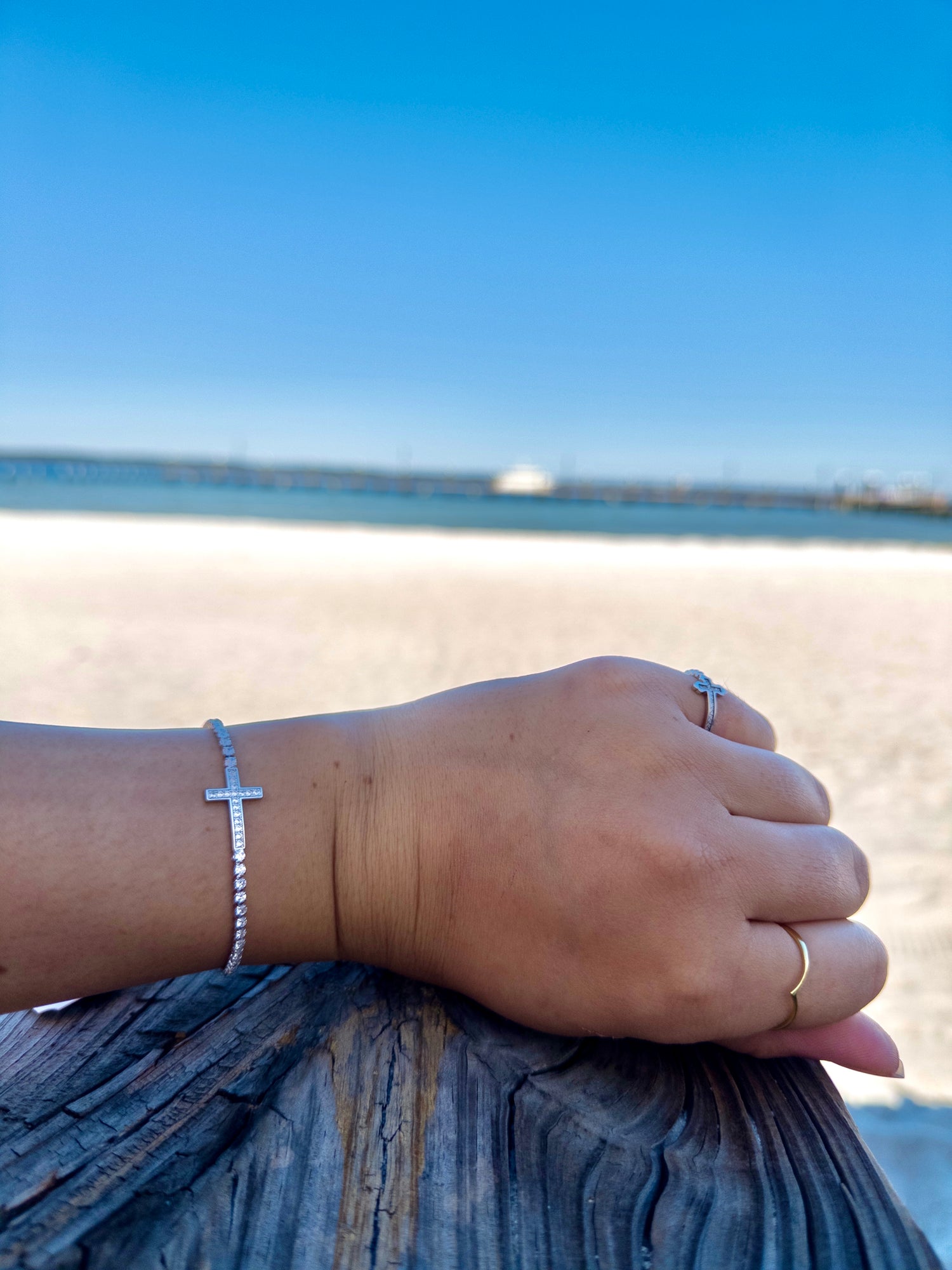 Lorelei Cross Adjustable Bracelet in Silver