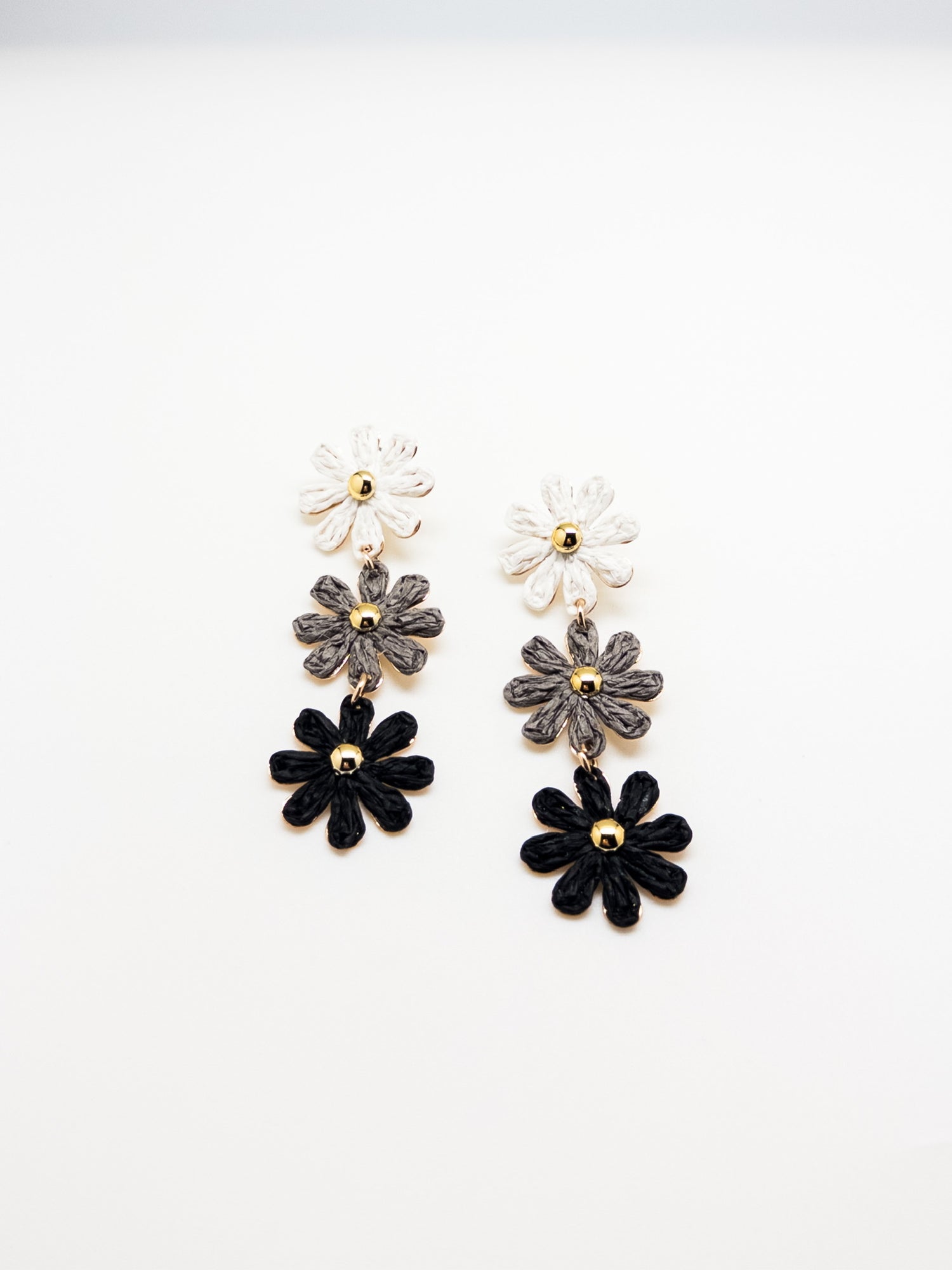 Bethel Flower Earrings in Black and Taupe