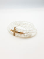 Joanna Beaded Cross Bracelet in White