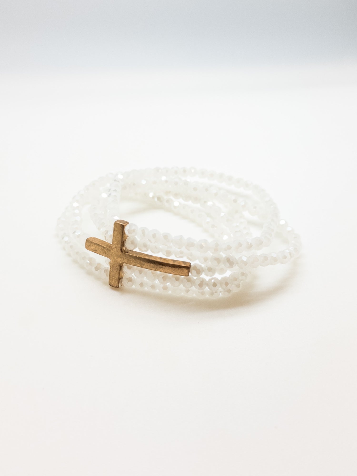 Joanna Beaded Cross Bracelet in White