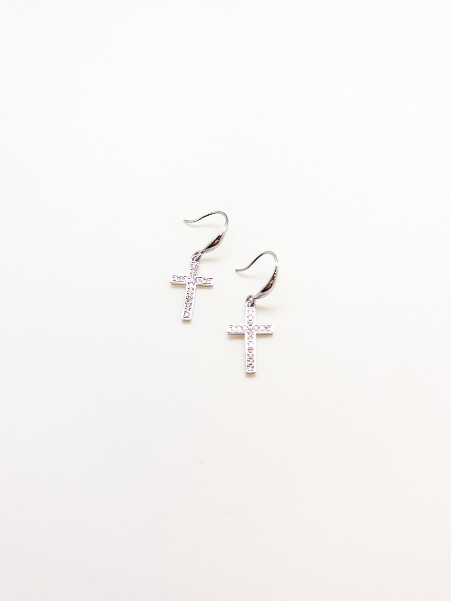 Rachel Nickel Free Sparkly Cross Earrings in Silver