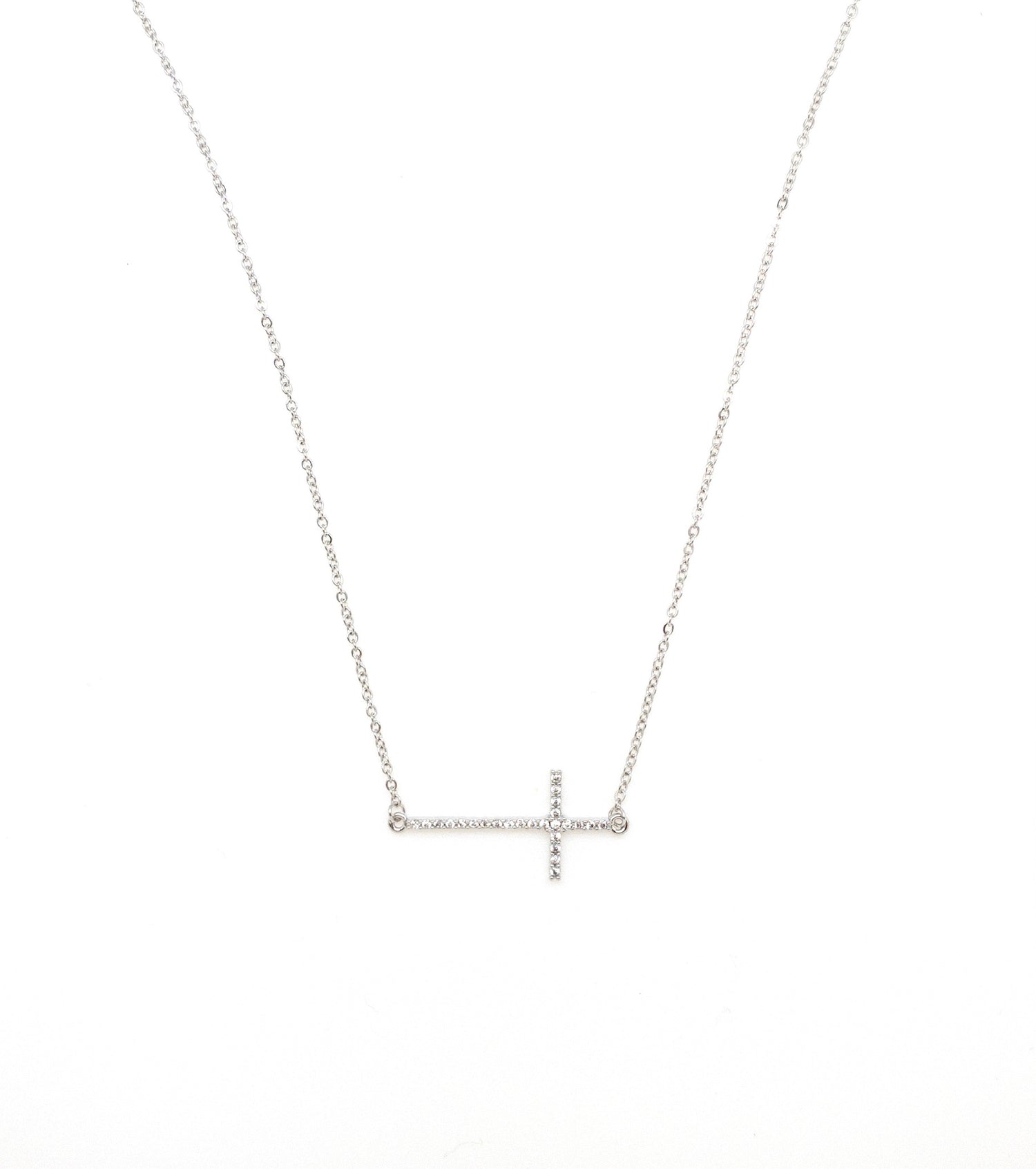 Silver sideways cross necklace. 