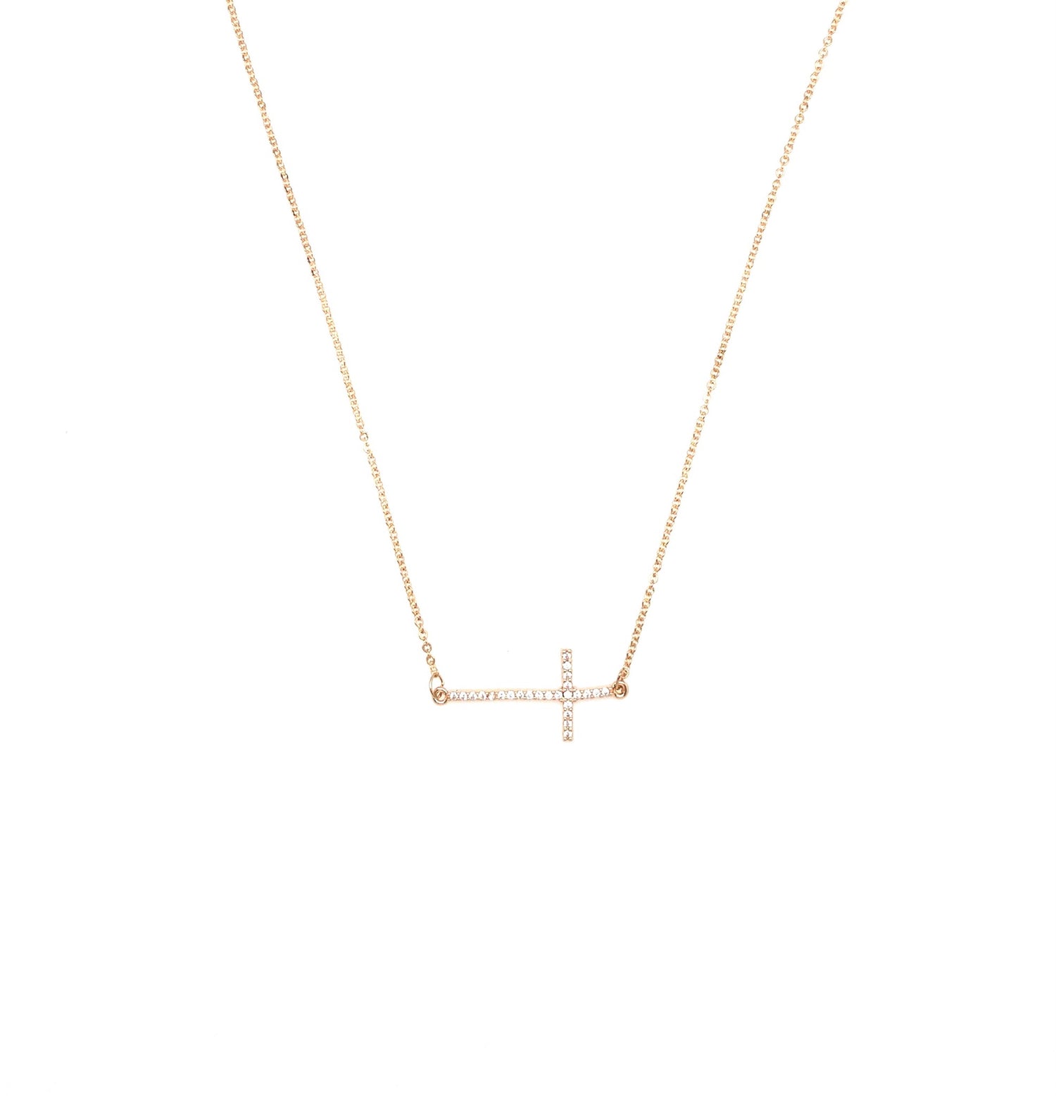 Gold sideways cross necklace. 