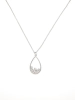 Rowan drop shaped necklace in silver with tiny crystals inside 