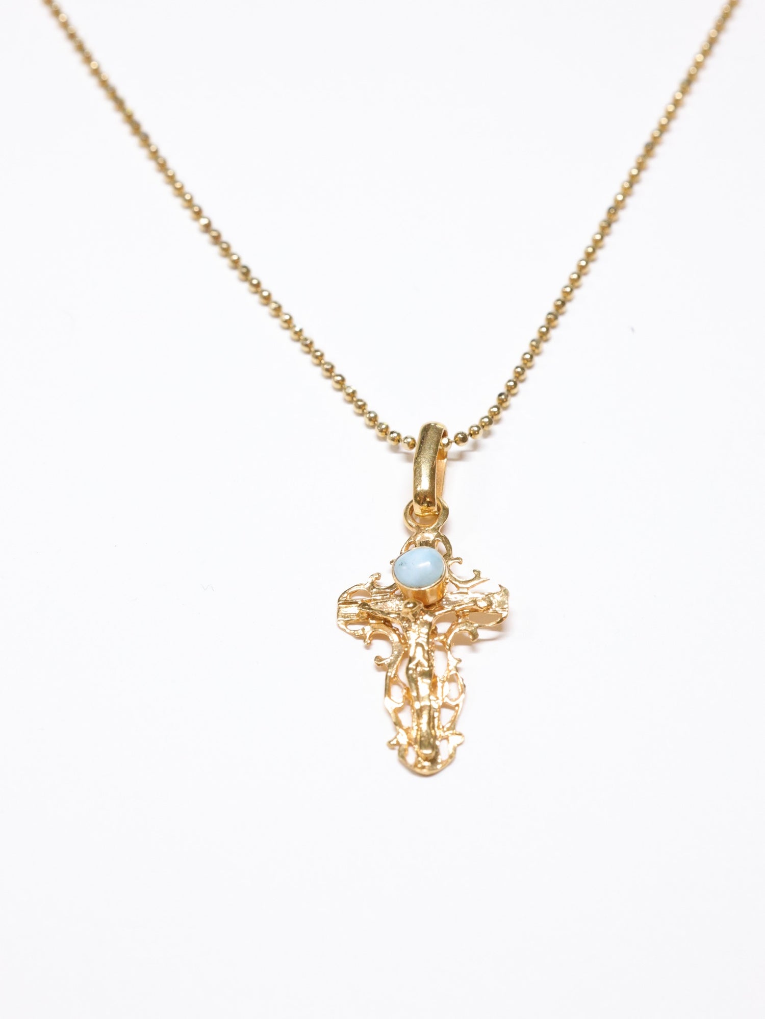 Gold Larimar Cross Necklace