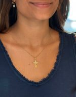 Gold Larimar Cross Necklace on model