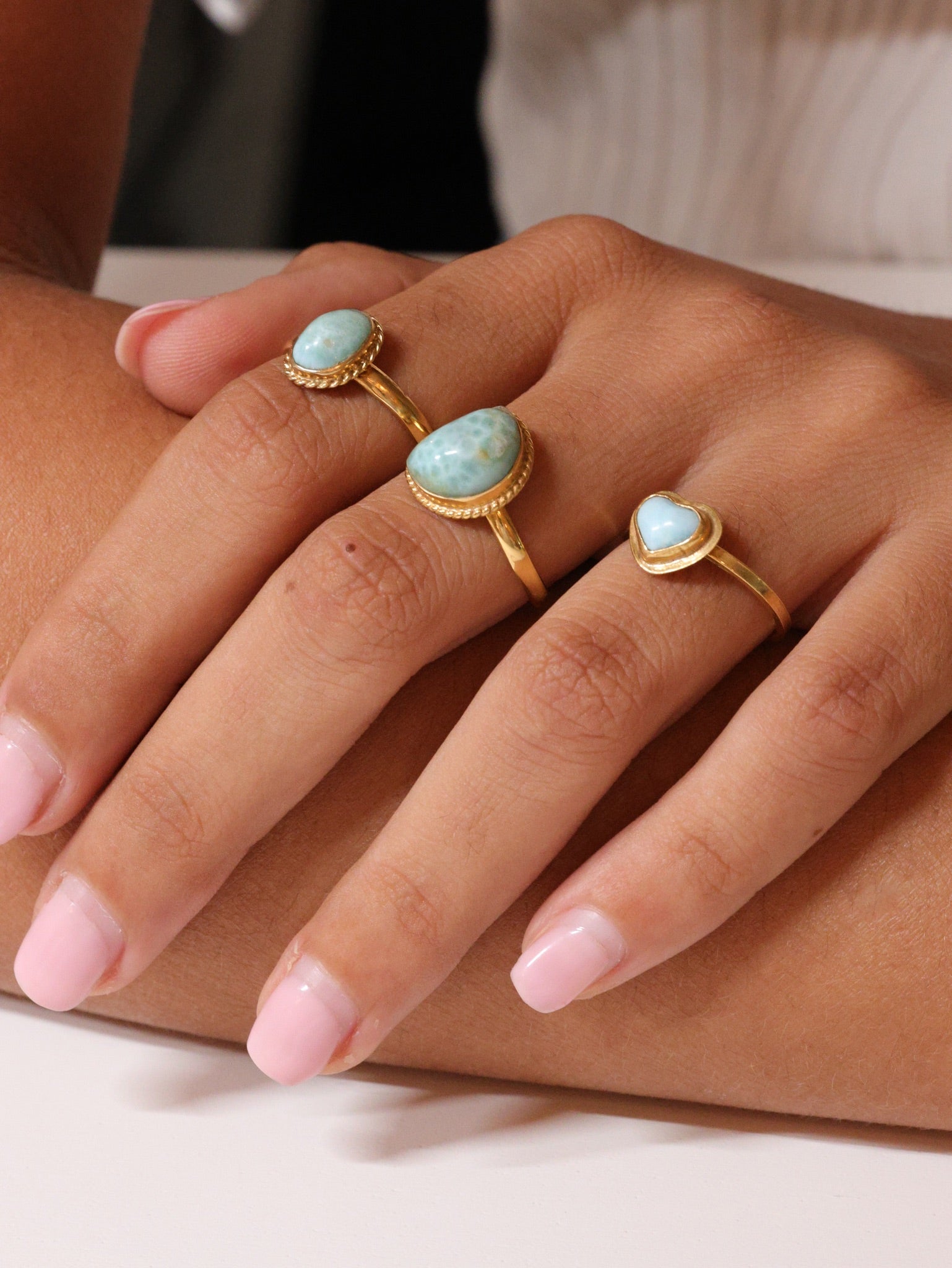 Larimar Rings on model