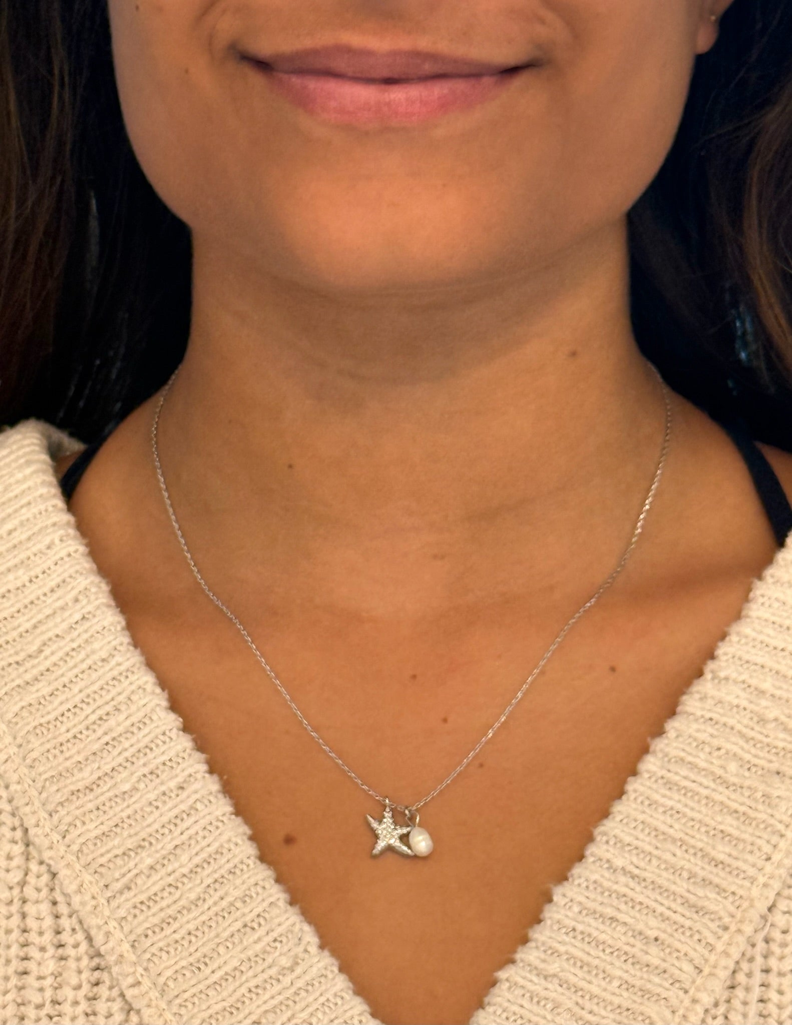 Ariel starfish and pearl necklace silver