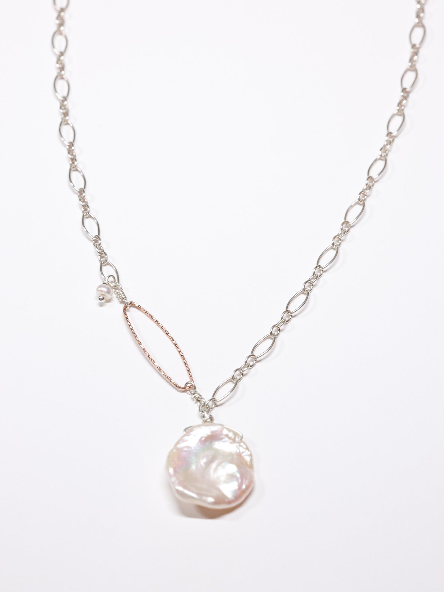 Veronica White Keshi freshwater pearl nh necklace silver and rose gold