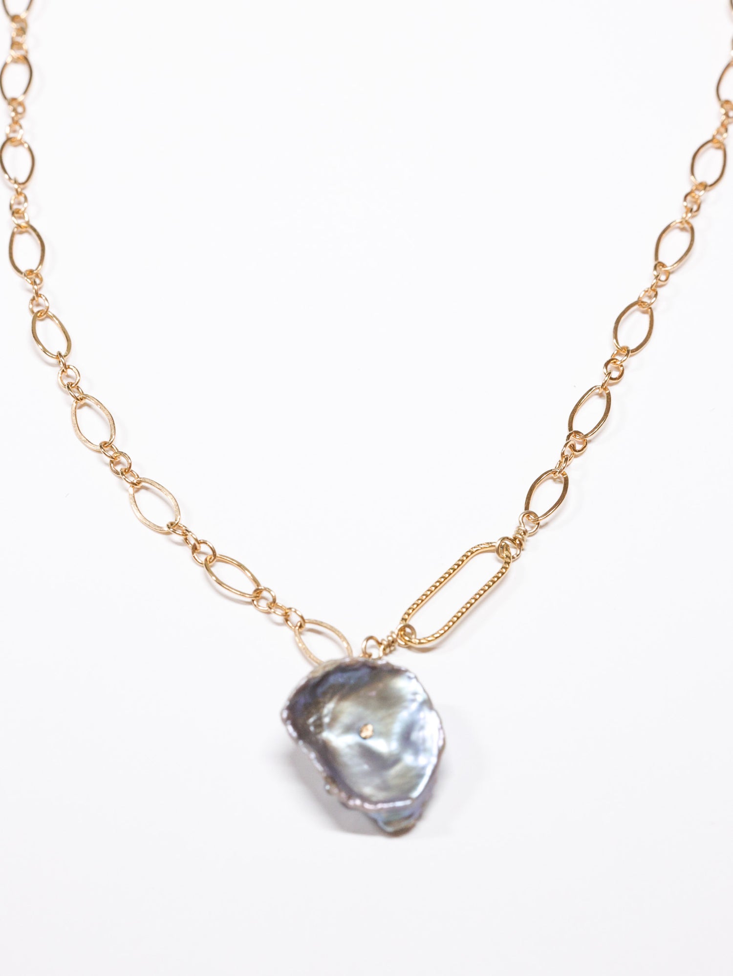 Veronica Grey Peacock Keshi freshwater pearl nh necklace in gold filled