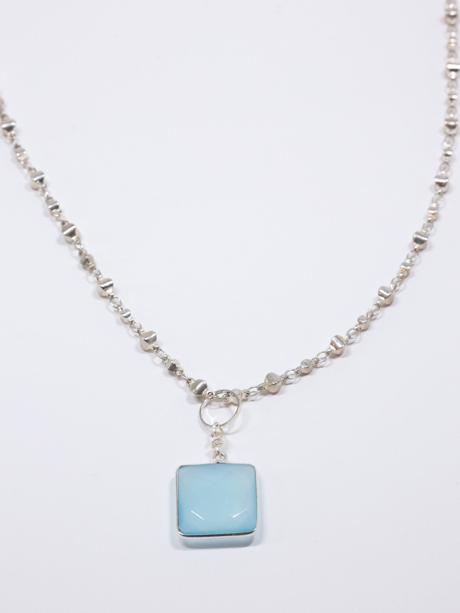 Aqua Chalcedony on silver nh necklace