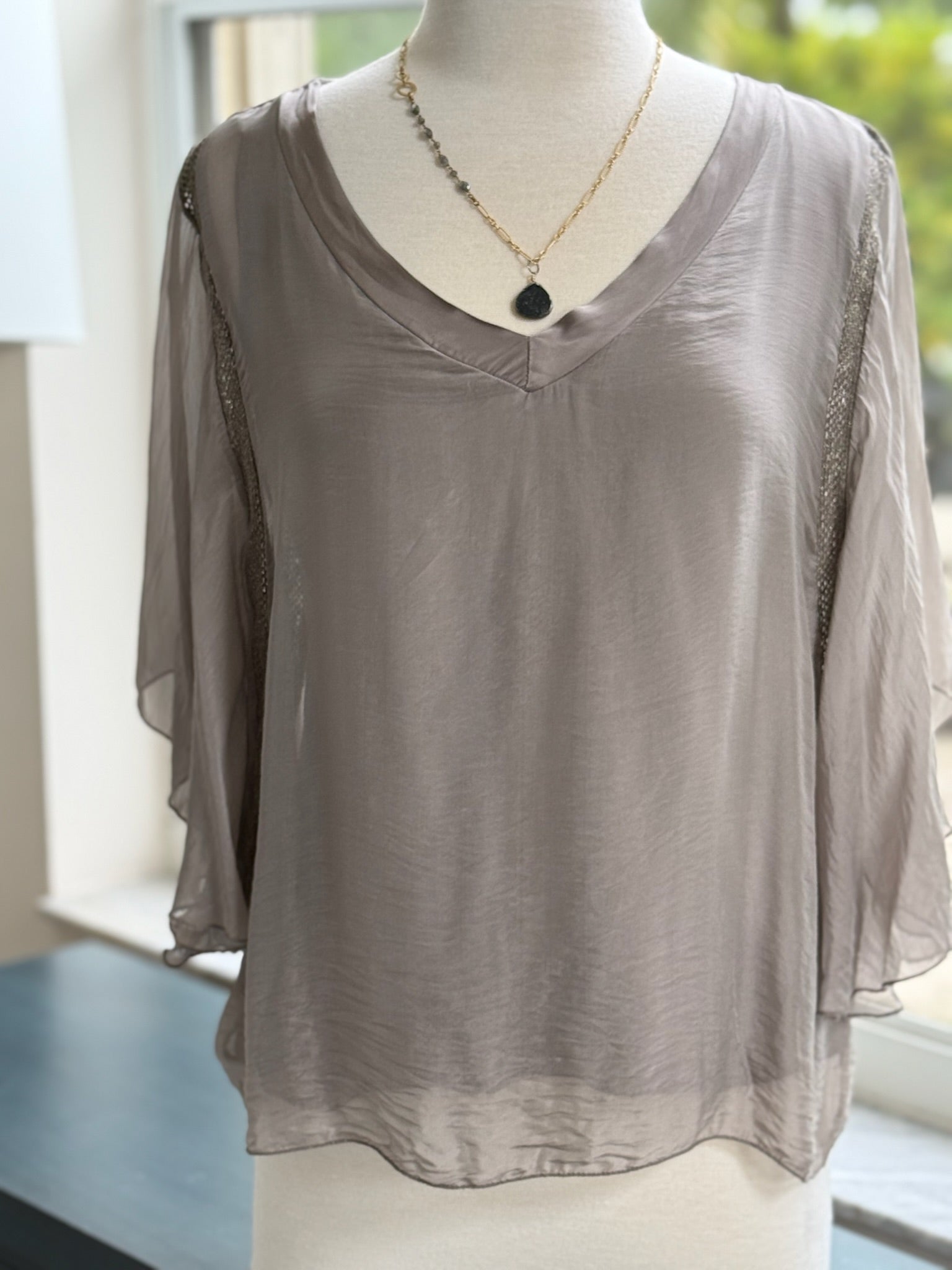 Taupe silk blouse