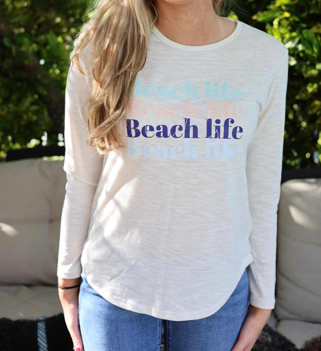 Vanilla Long sleeve beach life top.