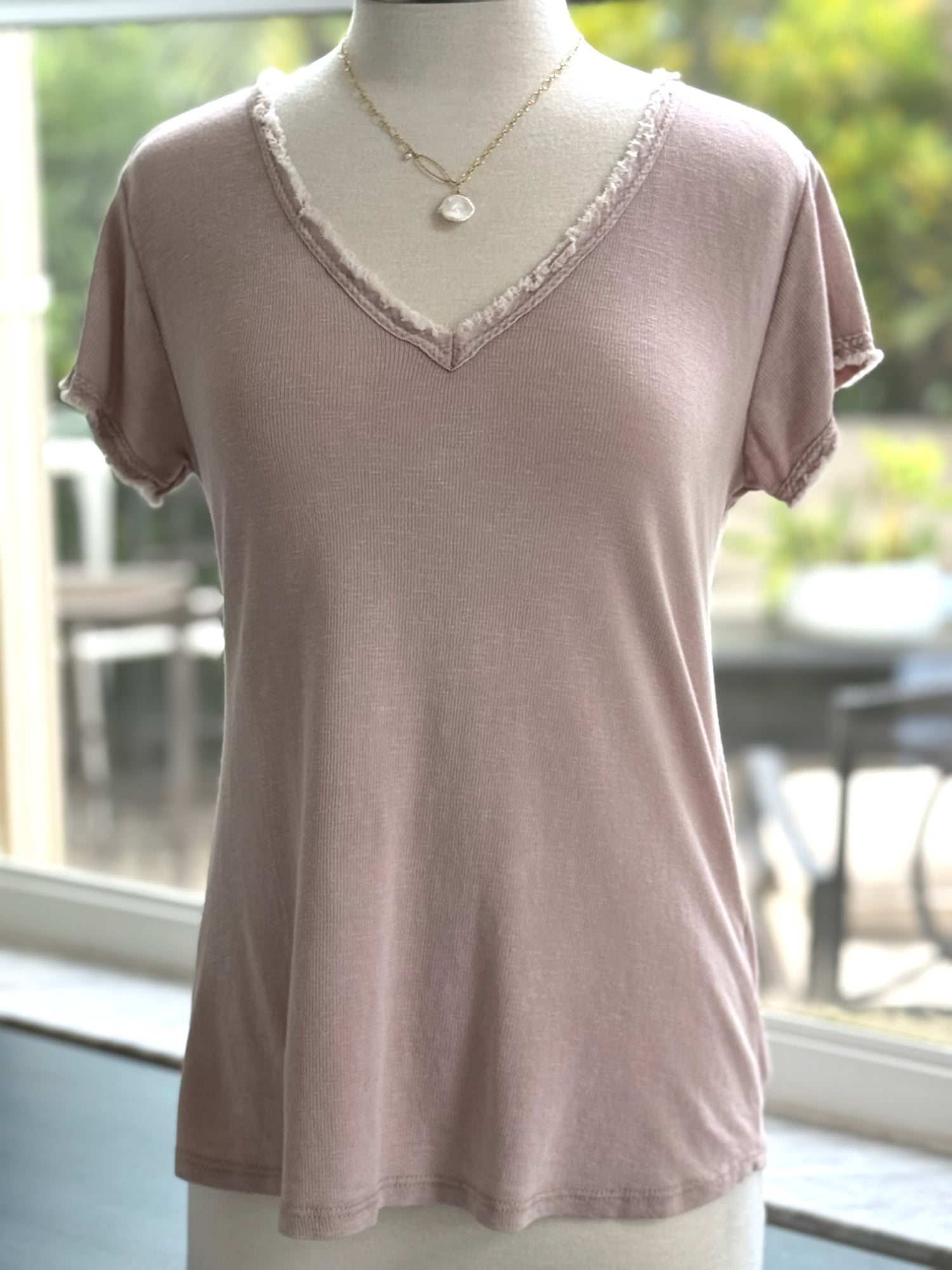 Reece Raw Edge Top - Blush Pink