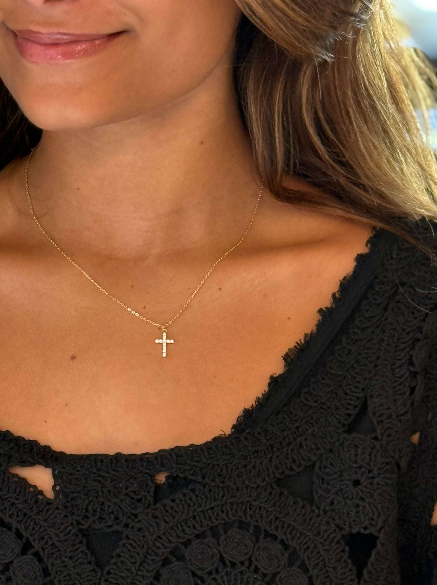 Jayden Sparkly Sterling Gold Cross Necklace