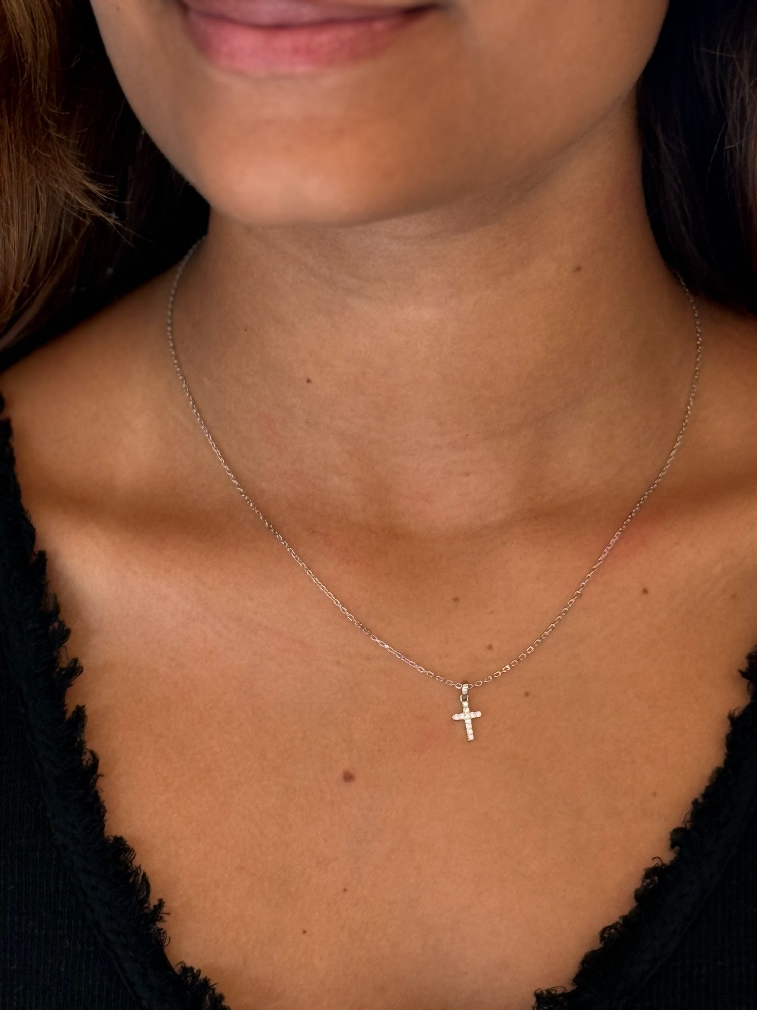 Sapphira Mini Silver Cross Necklace