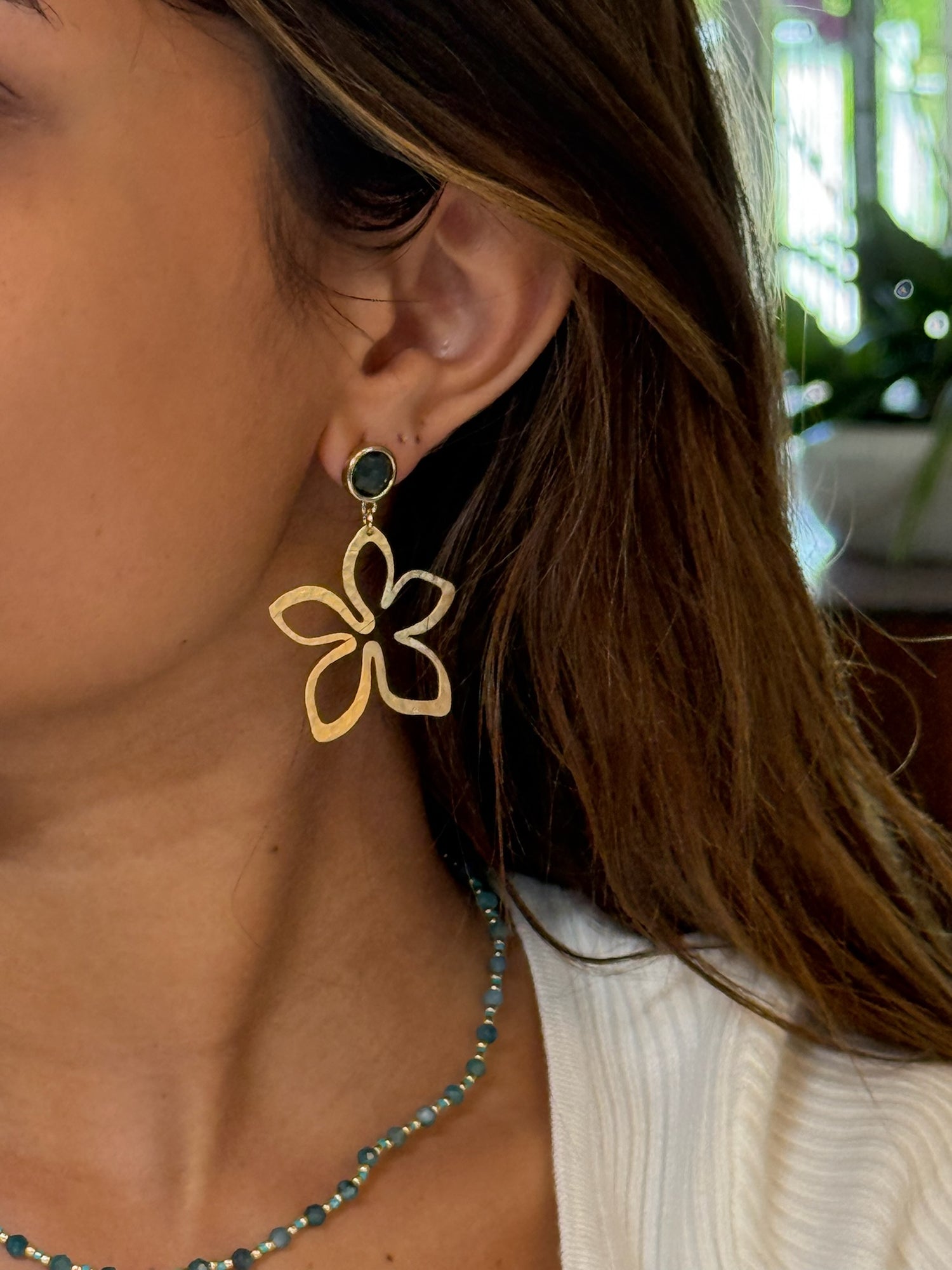 Jasmine Teal Earrings in Gold