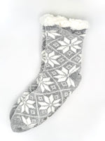 Grey and white snowflake sherpa lined slipper socks