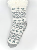 Grey and Teal Sherpa lined slipper socks