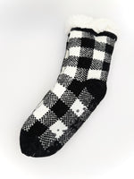 Black and White Plaid Sherpa Lined Slipper Socks