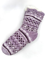 Purple patterned sherpa lined slipper socks