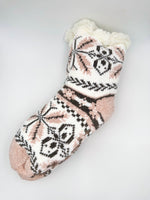 Pink and charcoal grey pattern sherpa lined slipper socks