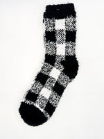 White and black buffalo plaid socks