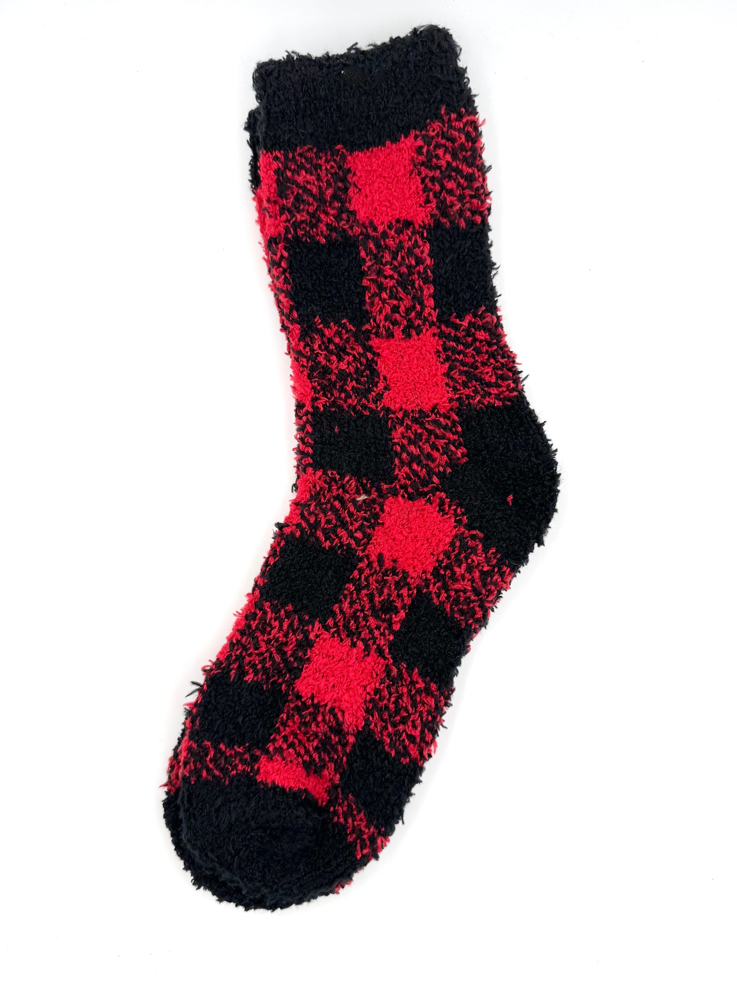 Red and black buffalo plaid plush socks