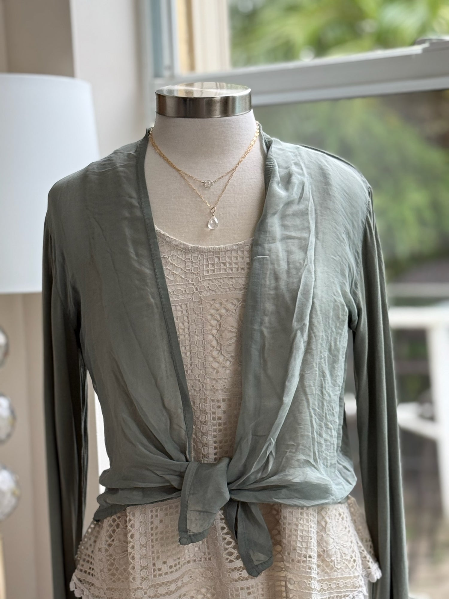 Chloe Silk Cardigan in Olive