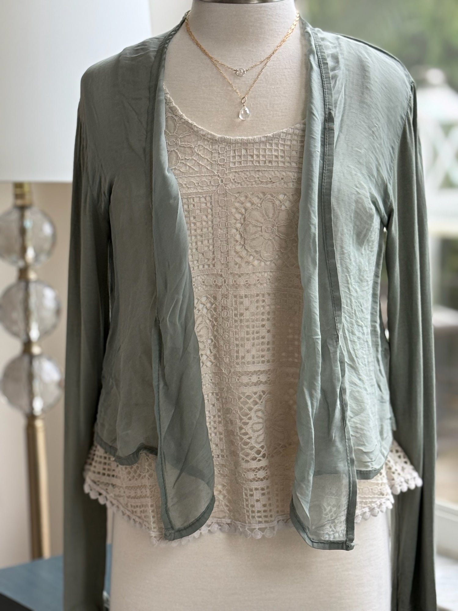 Chloe Silk Cardigan in Olive