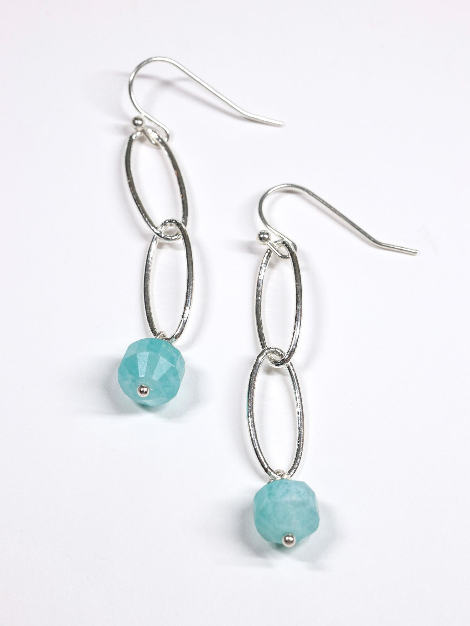 Gianna Amazonite Long Dangle Earrings - Silver