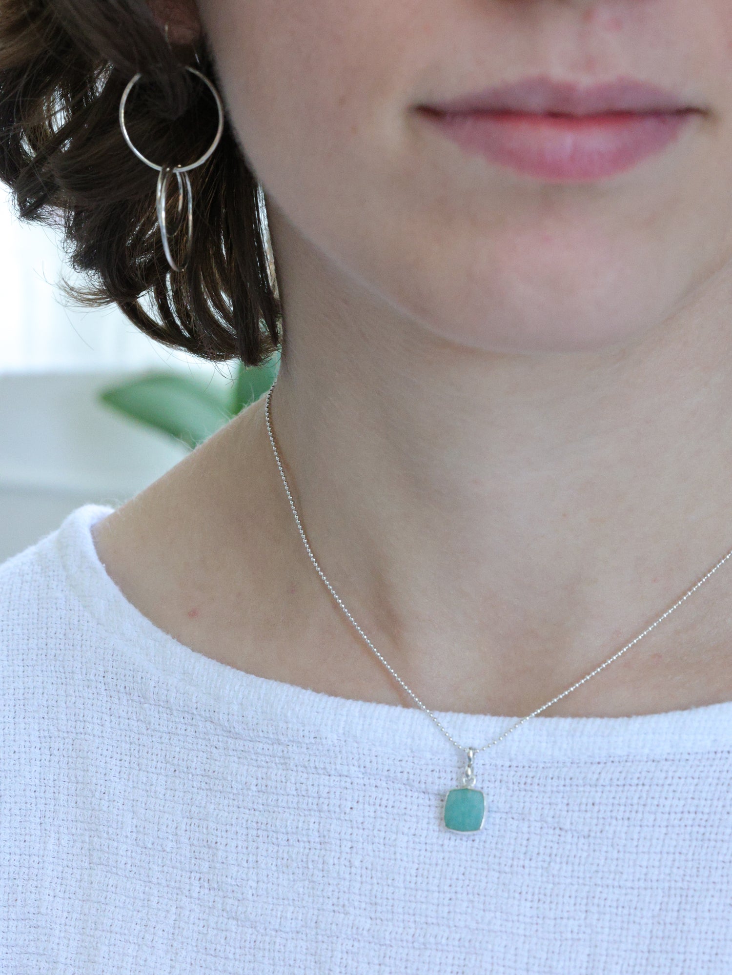 Amazonite square pendant necklace -silver