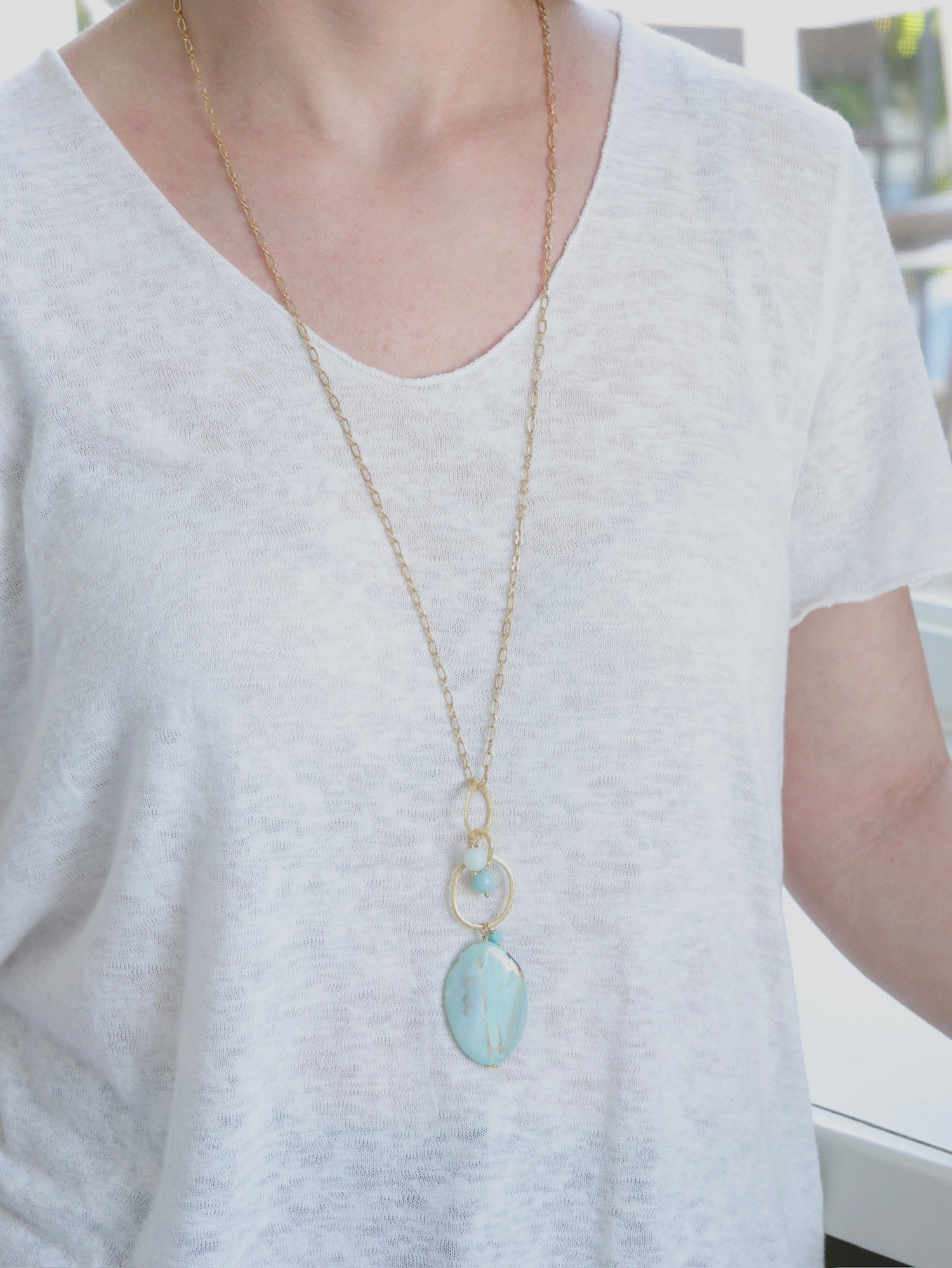 Aragonite Long Necklace -matte gold