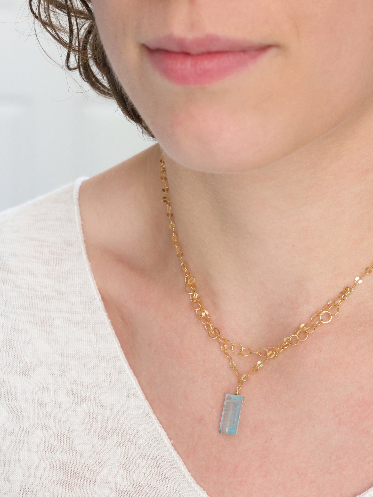 Aquamarine Fancy cut -single chain gold necklace