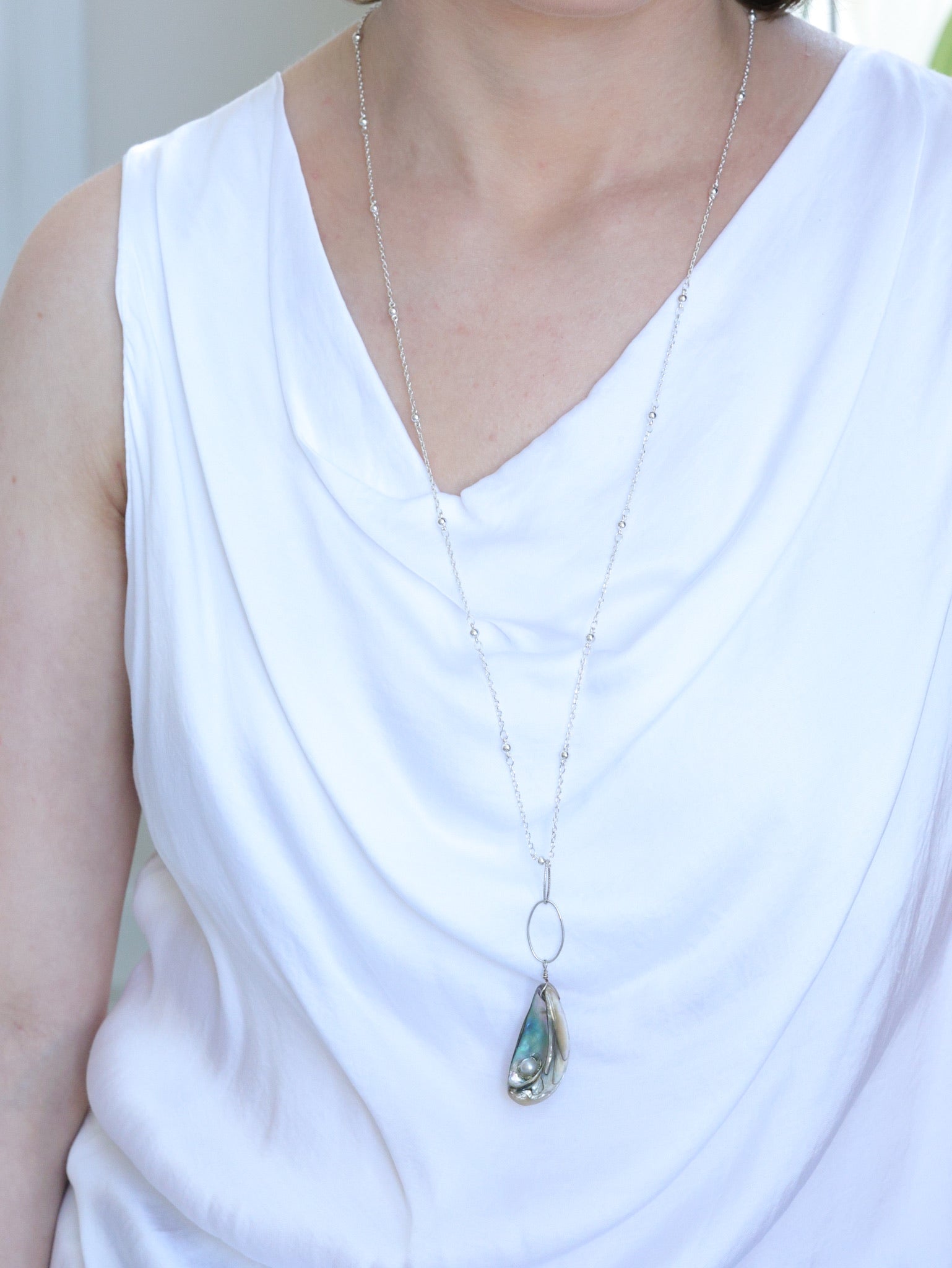 Paua shell long necklace