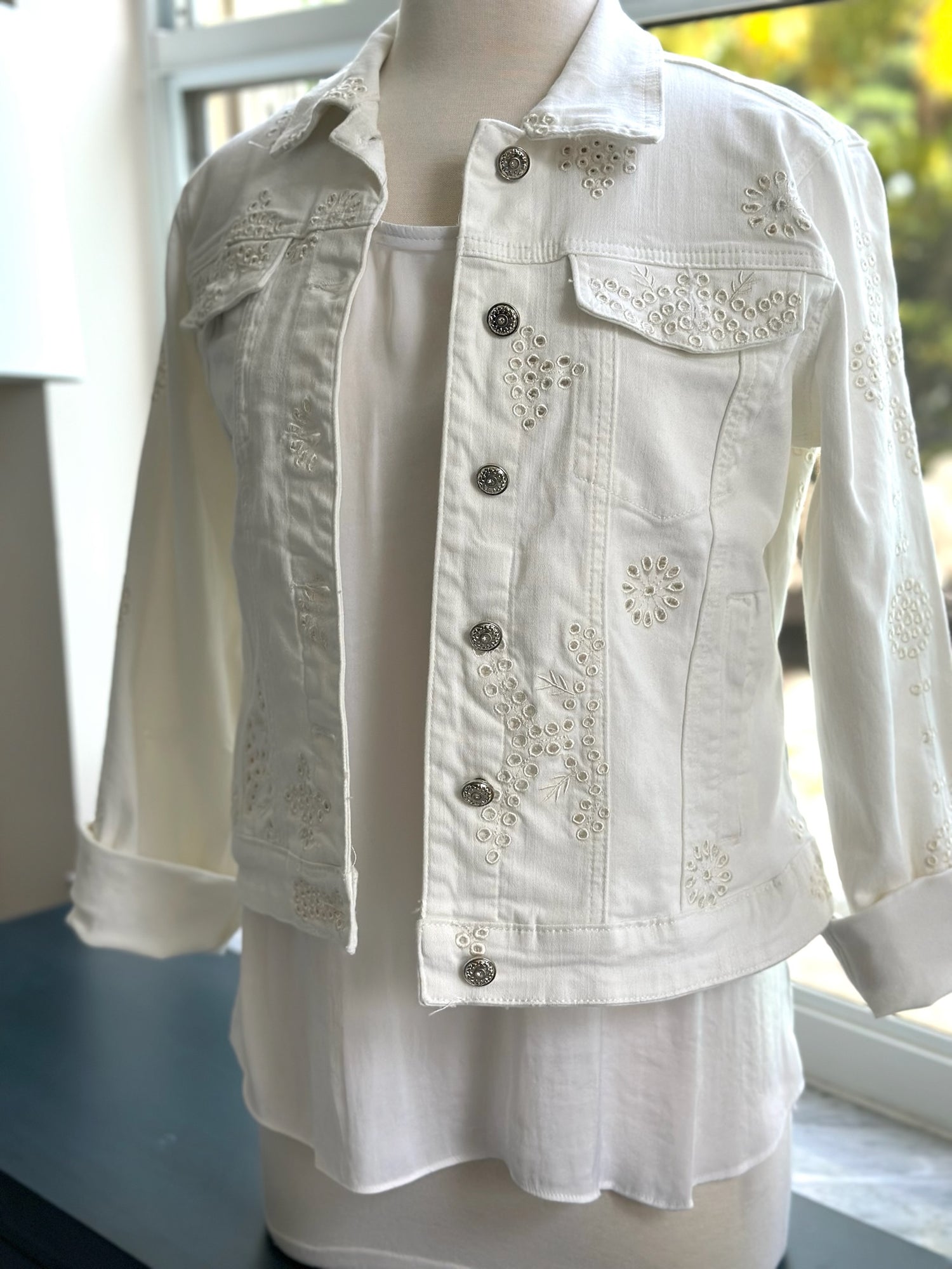 White Denim Eyelet Jacket