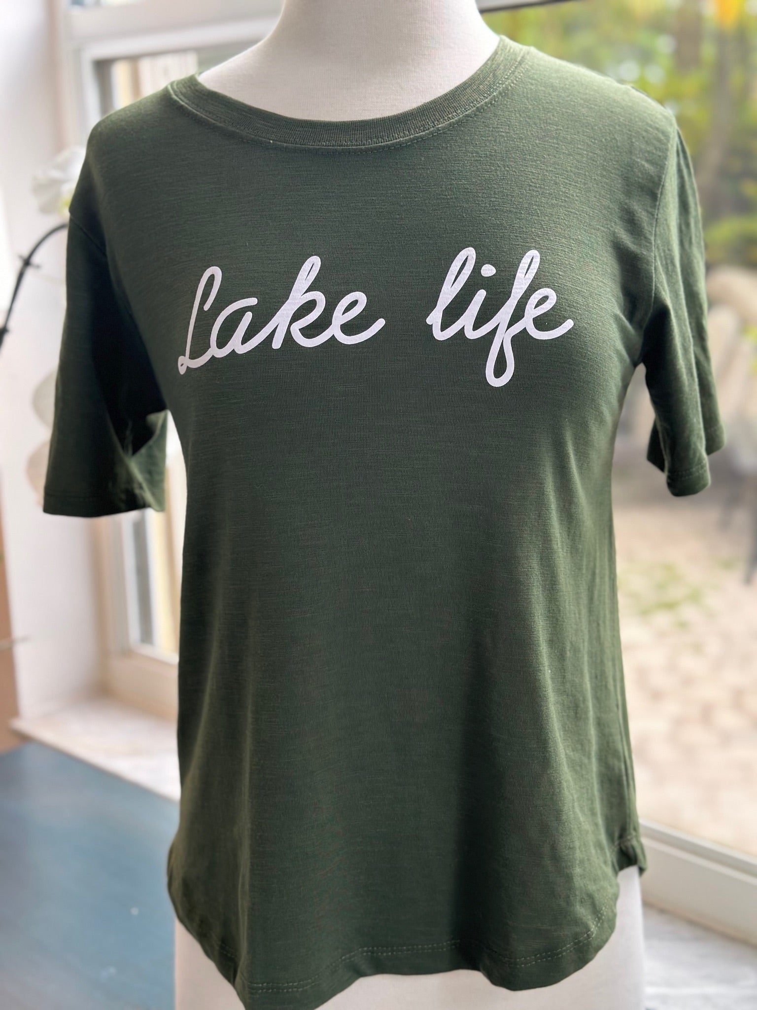 olive green lake life tee