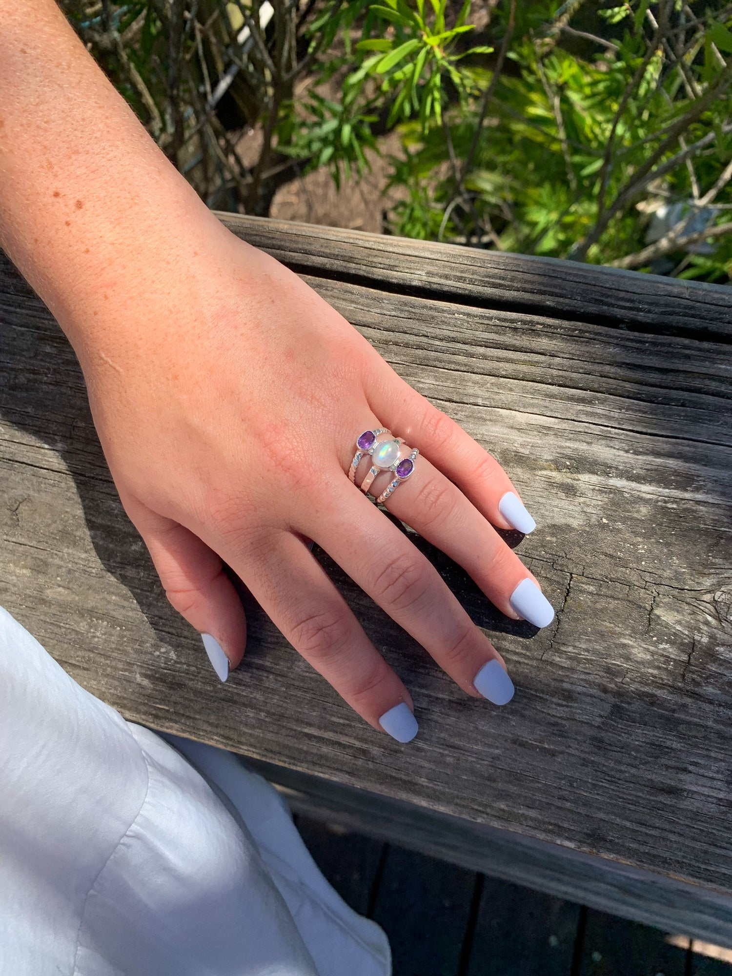 Trinity Amethyst and Moonstone nh Ring