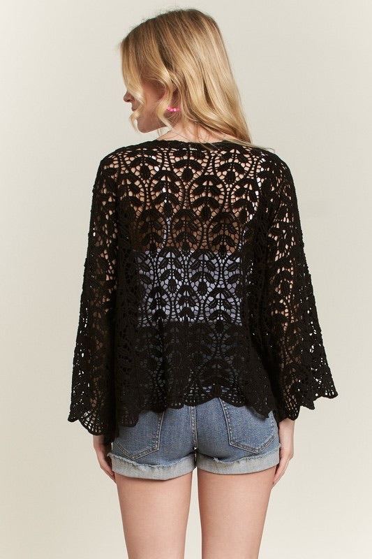 Irene Crochet Cardigan in Black back